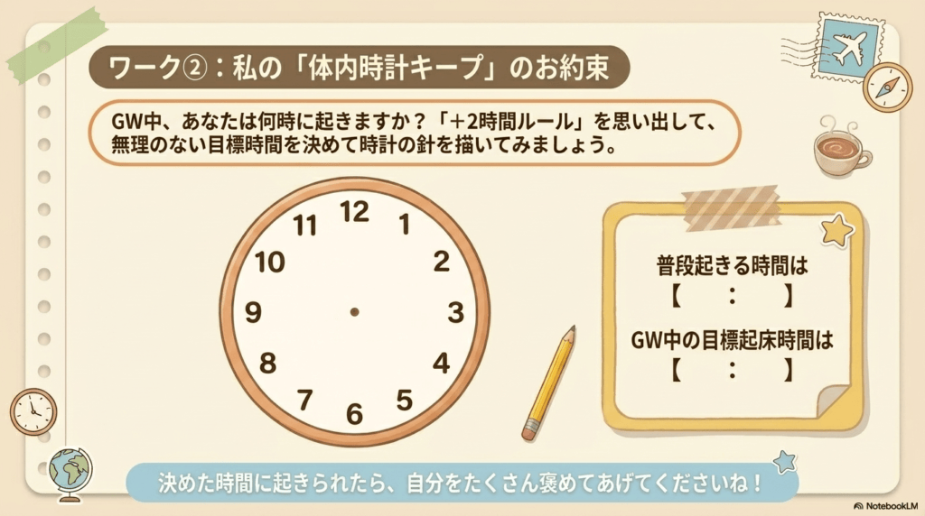 ワーク②:私の「体内時計キープ」のお約束